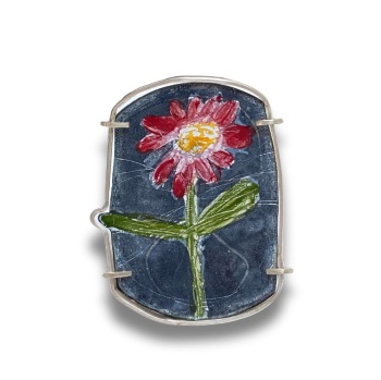 Red Daisy Enamelled Flower Brooch