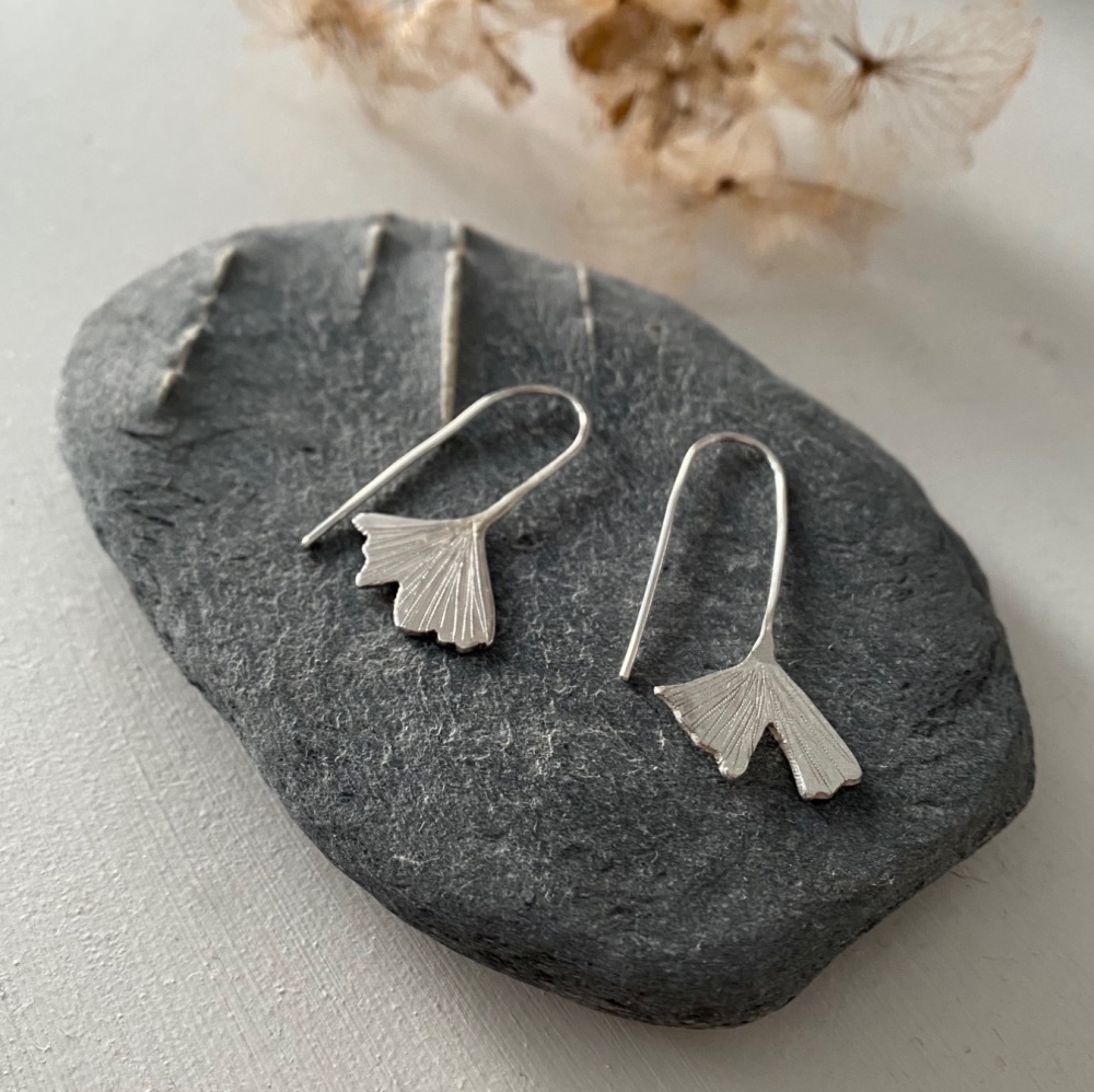 Silver Ginkgo Leaf Earrings