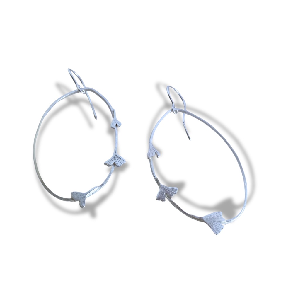 Silver Ginkgo Hoop Earrings