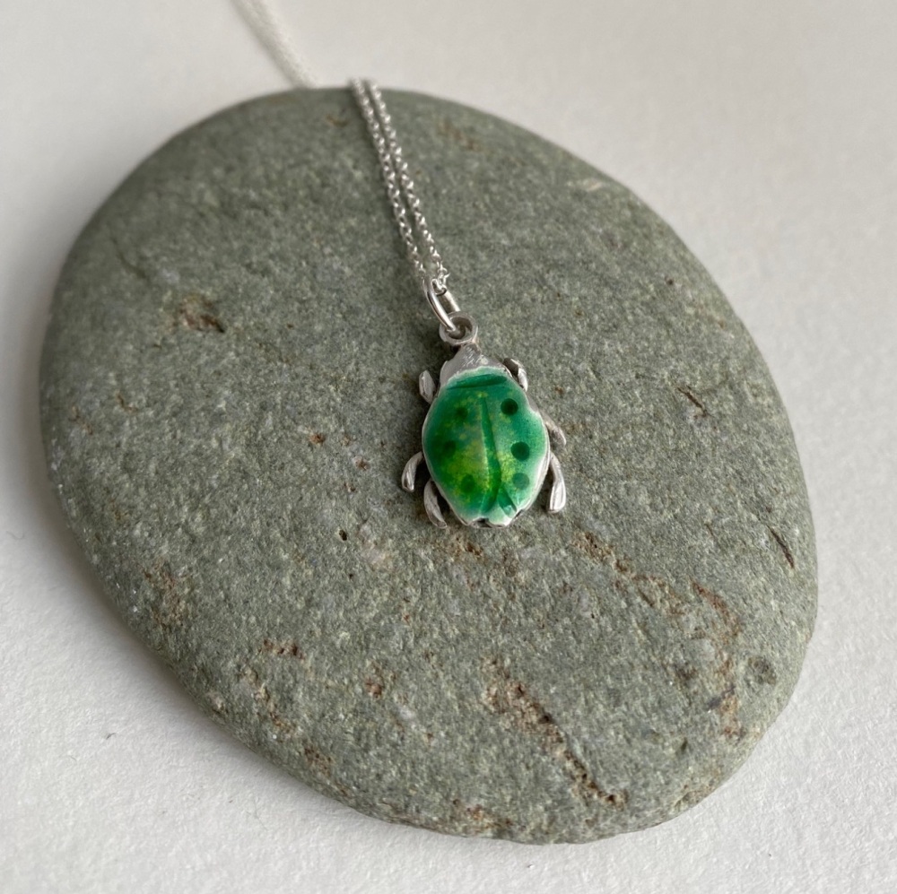 Enamelled Silver Beetle Pendant