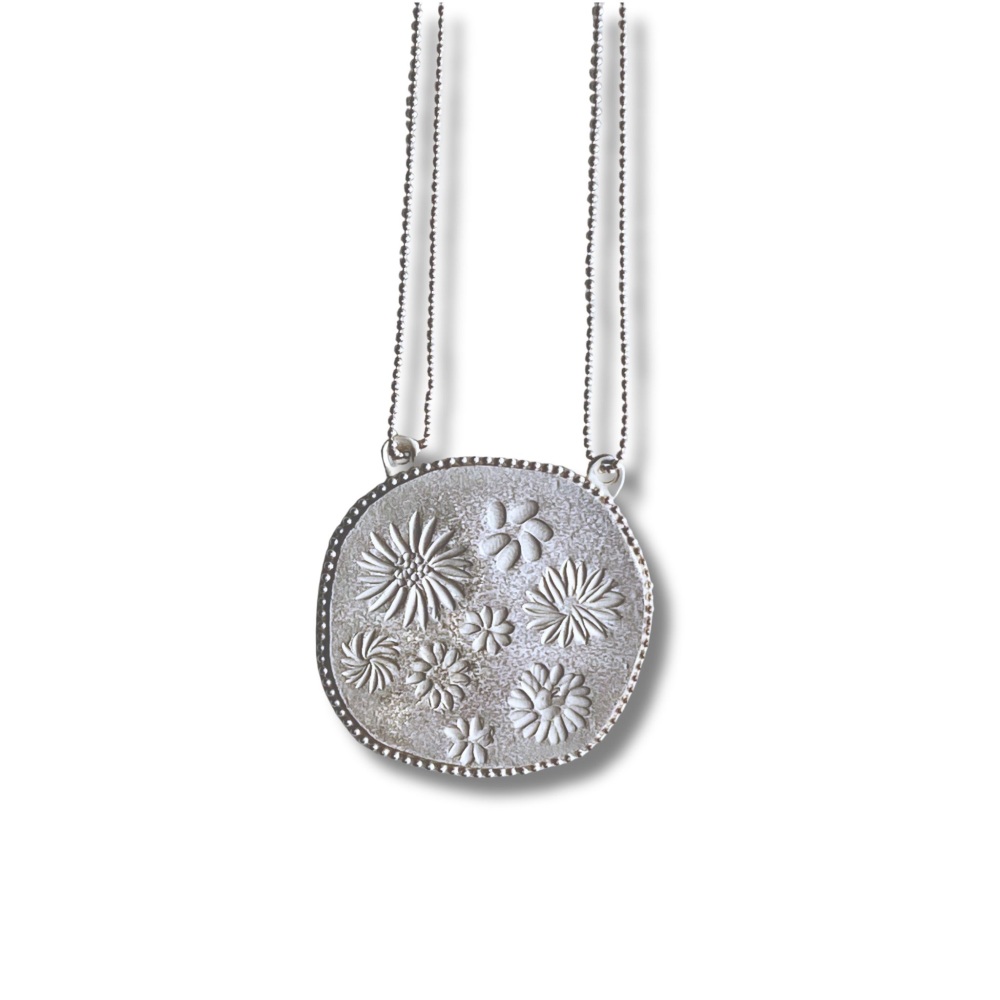 Meadow Flowers Chased Silver Pendant