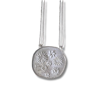 Meadow Flowers Chased Silver Pendant