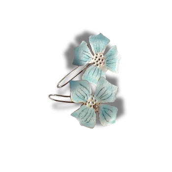 Light Blue Enamelled Silver Flower Hook Earrings