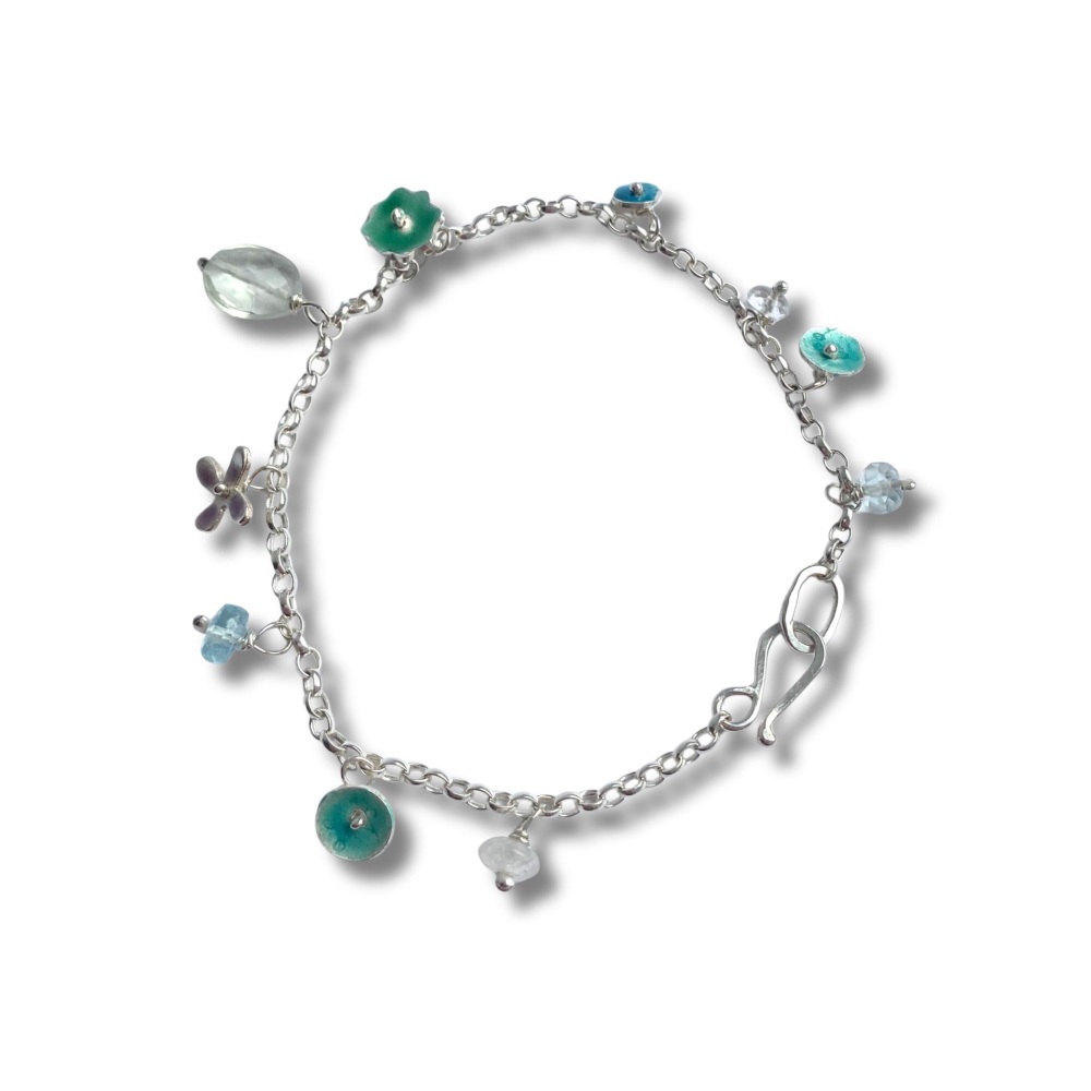 Enamel and Gemstone Silver Bracelet