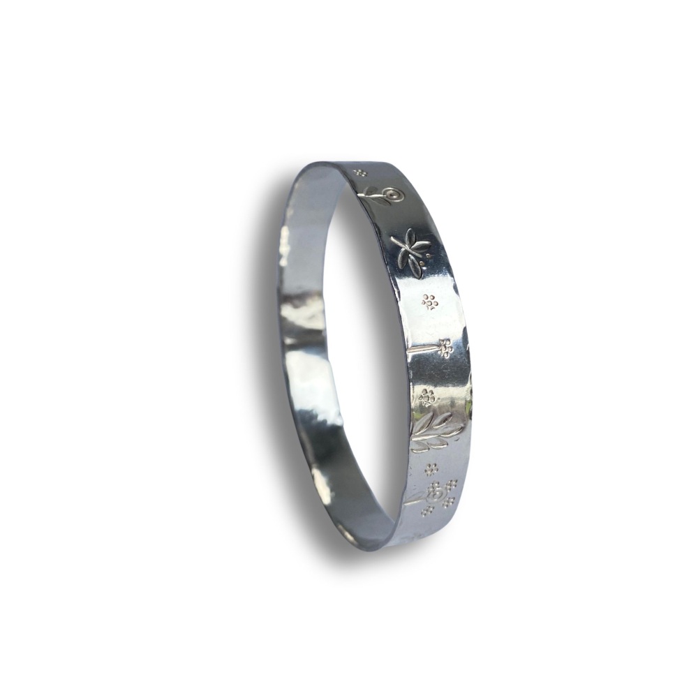 Wildflower Meadow Wide Silver Bangle