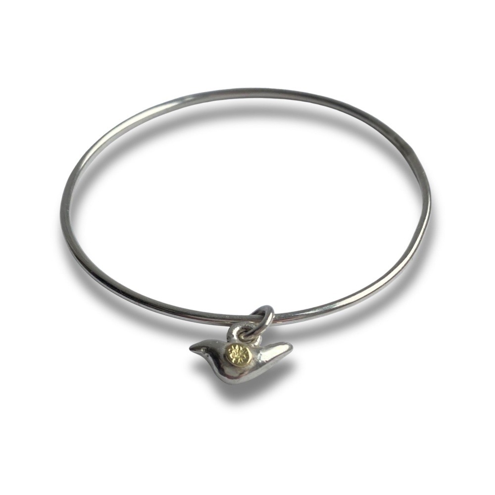 Small Silver Bird with Gold Detail  Bangle