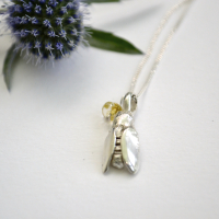 Silver Bee Necklace with Citrine Gem.