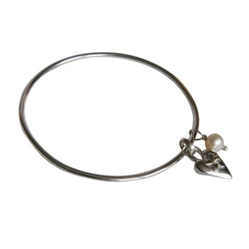 Heart Bangle with Flower and Pearl