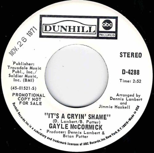 GAYLE McCORMICK - IT'S A CRYIN' SHAME