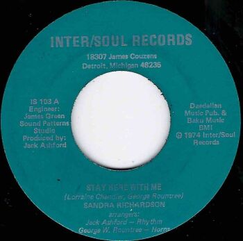 SANDRA RICHARDSON - STAY HERE WITH ME / DON'T LET ME DOWN