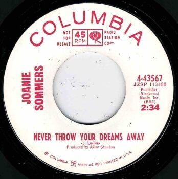 JOANIE SOMMERS - NEVER THROW YOUR DREAMS AWAY