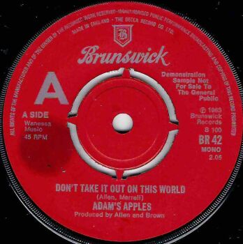 ADAM'S APPLES - DON'T TAKE IT OUT ON THIS WORLD