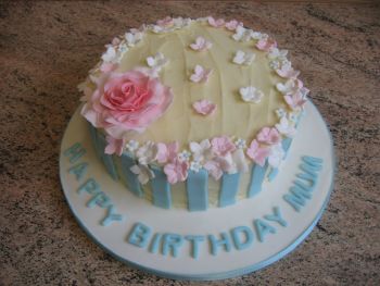 Turquoise and pink rose cake