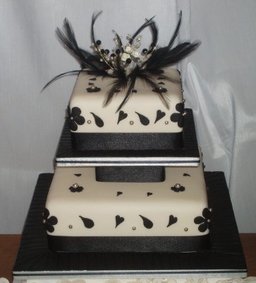 black and white feather cake