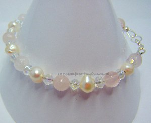 RQ-WP-CB-B  Rose Quartz & White Pearl Bracelet