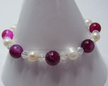 DPA-WP-CB-B   Pink Agate & Pearl Bracelet
