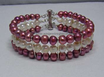 Red & White Pearl 3 Strand Bracelet