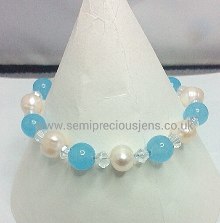 Aquamarine & White Pearl Bracelet