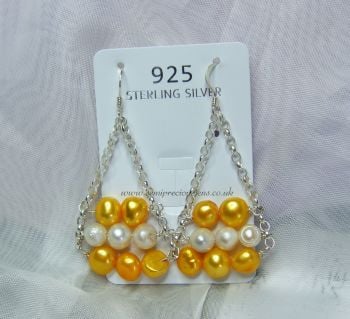 Yellow & White Pearl Chain Earrings
