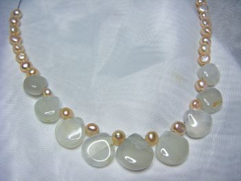 Rainbow Moonstone & Pearl Chained Necklace