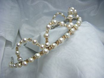 White Freshwater Pearl & Champagne Preciosa Bead "Crown" Tiara