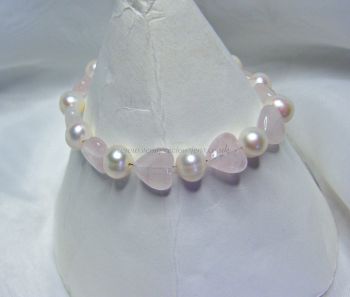 Rose Quartz & White Freshwater Pearl Bracelet
