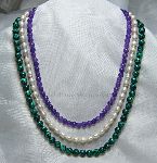 ML-AM-WP-N3 Malachite, Amethyst and White Freshwater Pearl Necklace