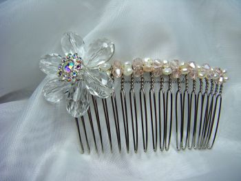 Freshwater Pearl & Crystal Flower Hair Comb