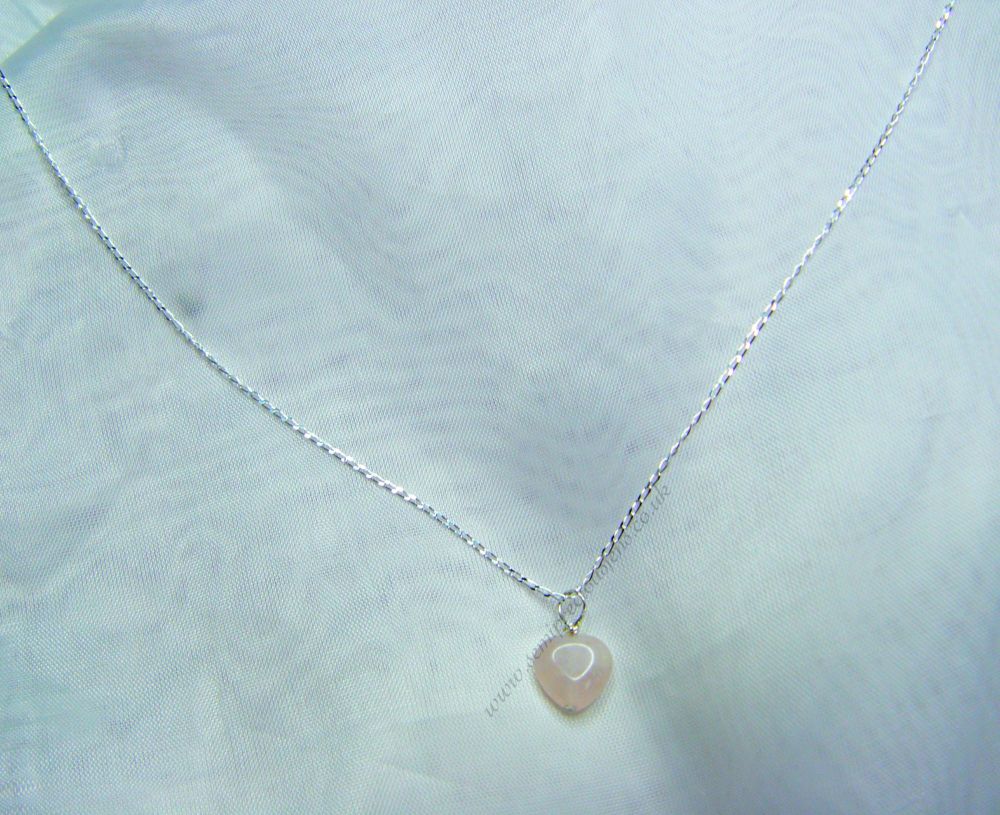 Rose Quartz Heart on Sterling Silver Curb Chain