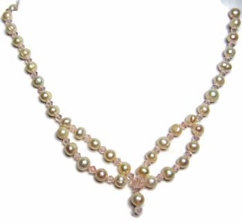 Freshwater Pearls & Pink Bicone Necklace