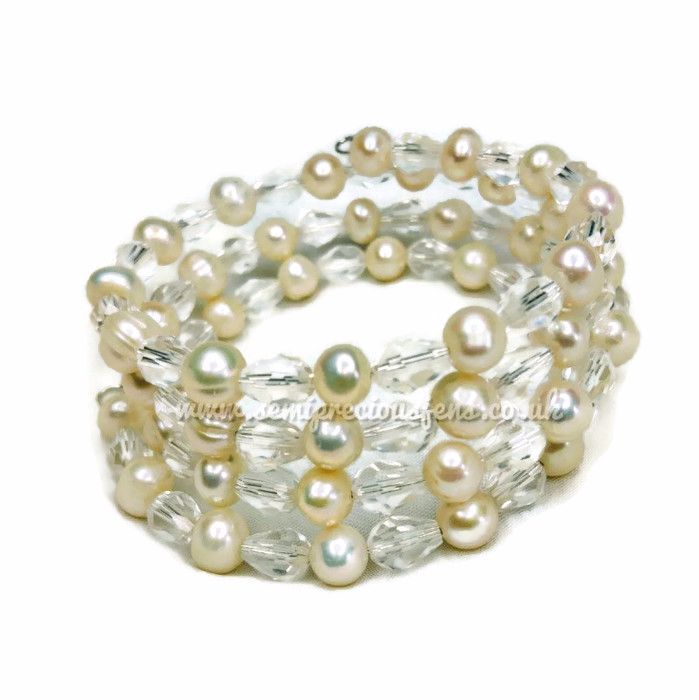 Freshwater Pearl & Crystal Teardrop Wrap Around Bracelet