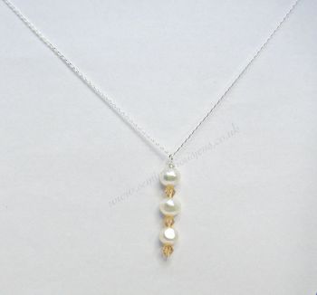 White Freshwater Pearls & Gold Bicone Pendant Necklace