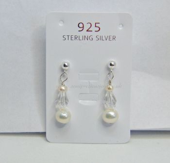 White Freshwater Pearls & Faceted Teardrop Earrings