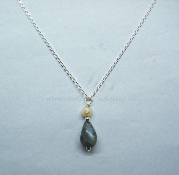 Labradorite & Freshwater Pearl Pendant on Sterling Silver Chain