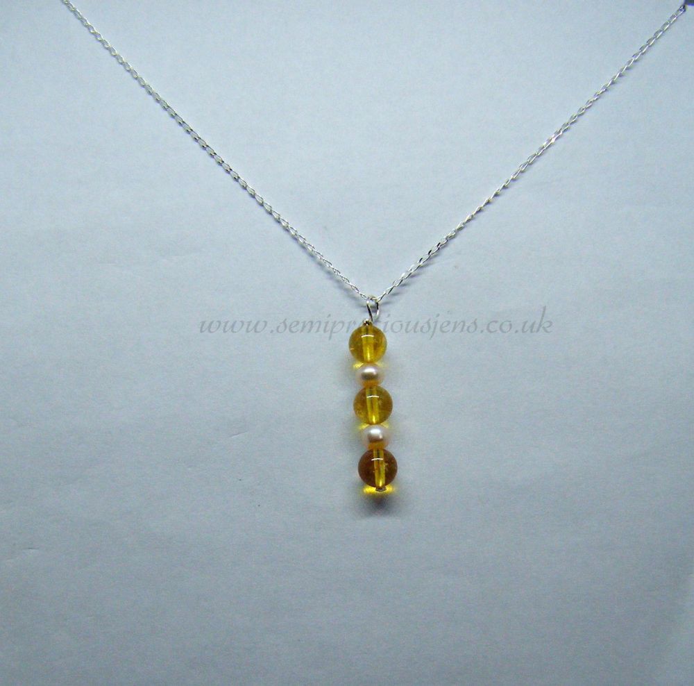 Citrine & Freshwater Pearl Pendant on Sterling Silver Chain