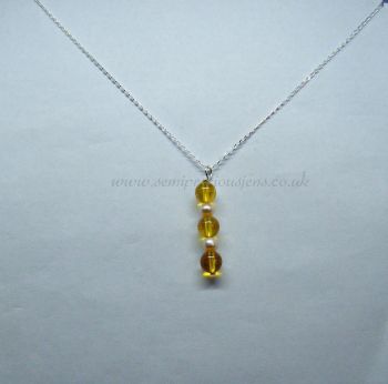 Citrine & Freshwater Pearl Pendant on Sterling Silver Chain