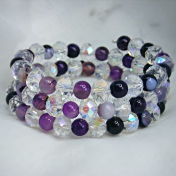 Purple Stripe Agate Memory Wire Bracelet