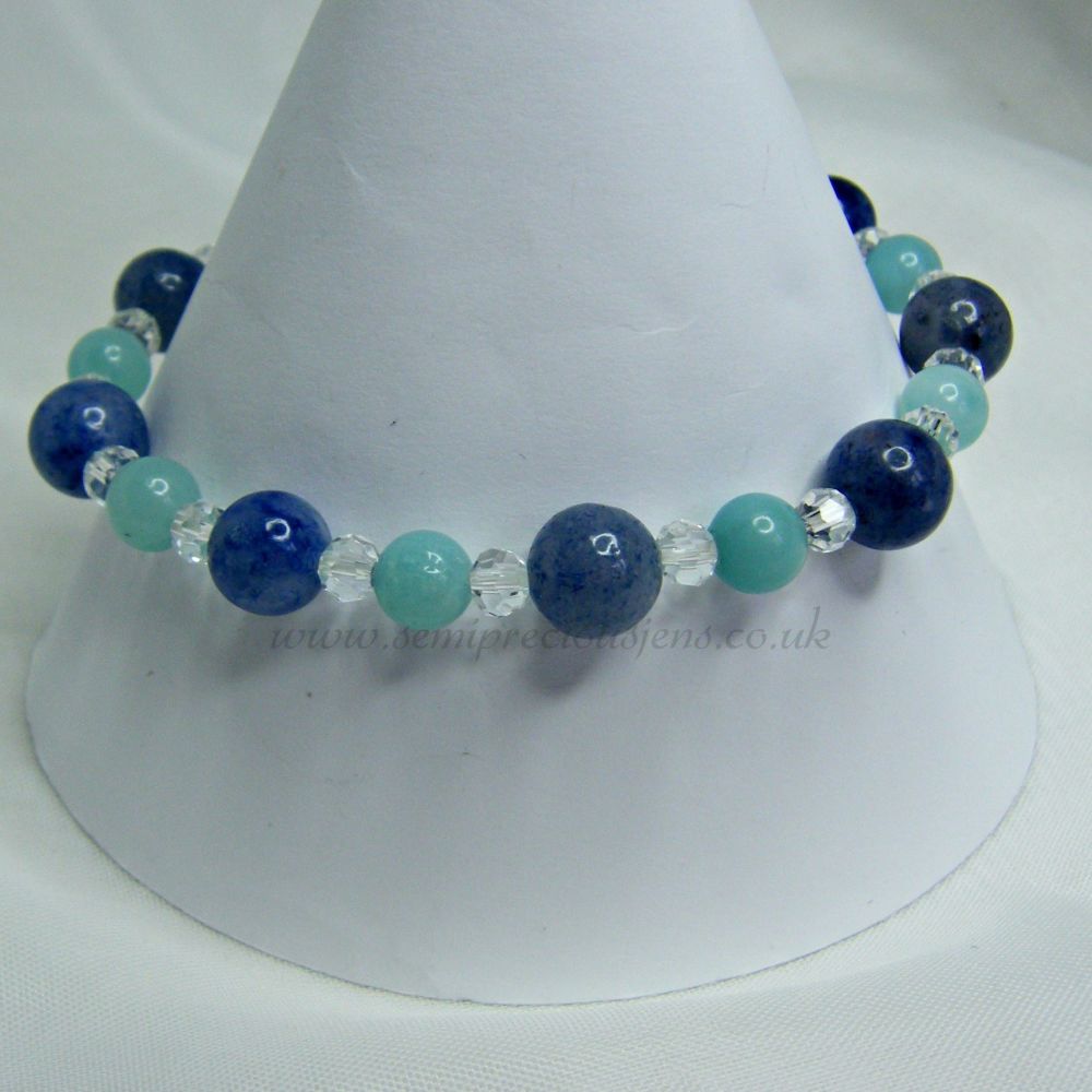 Blue Aventurine, Chinese Amazonite and Faceted Glass Stretch Bracelet