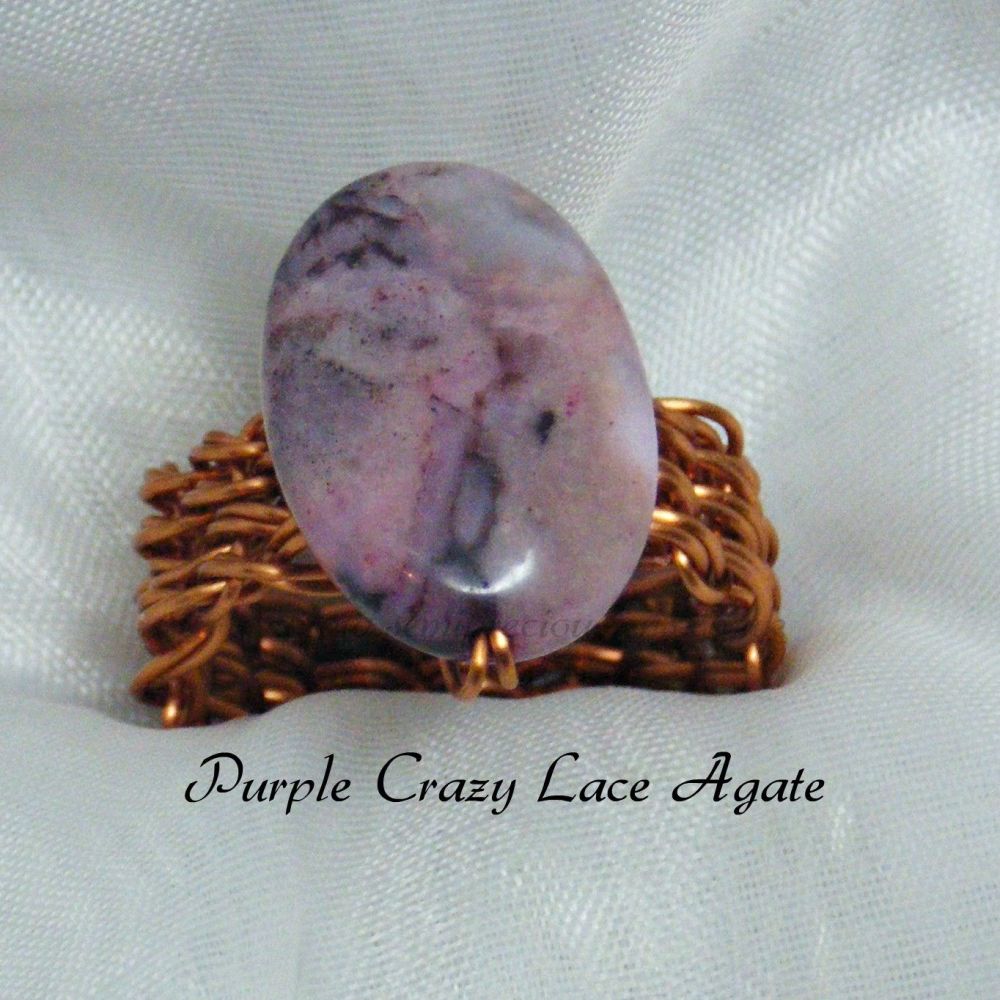Purple Crazy Lace Agate Copper Wire Ring