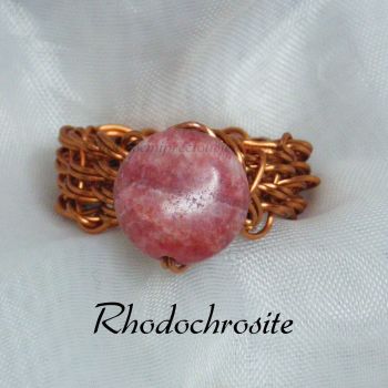 Rhodochrosite Copper Wire Ring 