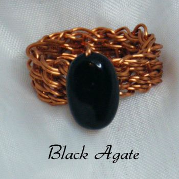 Black Agate Copper Wire Ring 