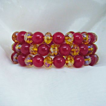 Deep Red Quartzite & Golden Crystal Wrap Around Bracelet