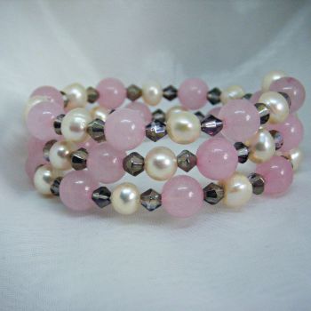 Rose Quartz & Pearl Wrap Around Bracelet