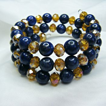Lapis Lazuli & Golden Crystal Wrap Around Bracelet