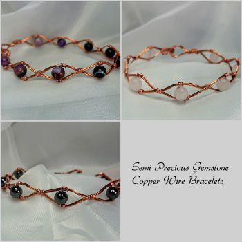 Copper Wire Bracelet with Semi Precious Gemstones