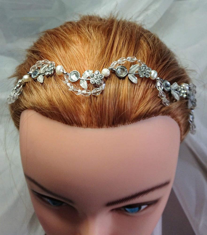 Diamante Flower & Pearl Sparkle Hair Vine