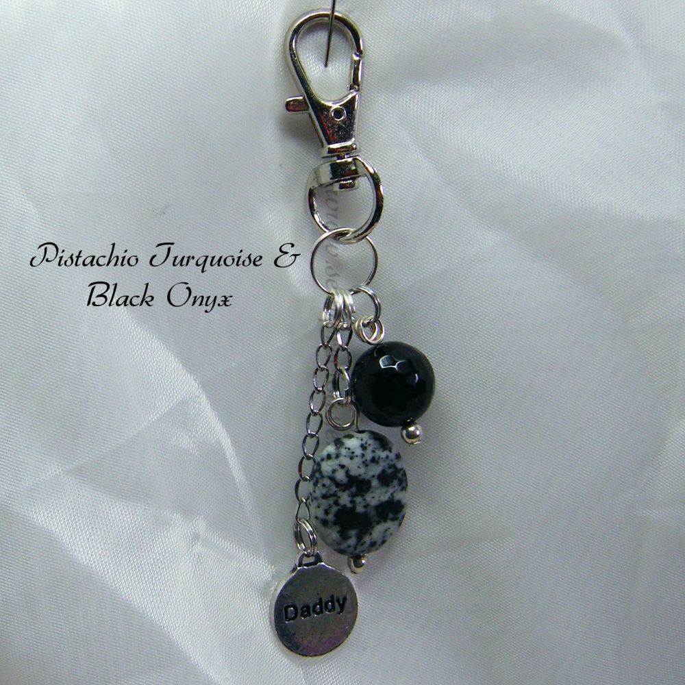 Pistachio Turquoise &  Black Onyx Keyring with Daddy Charm