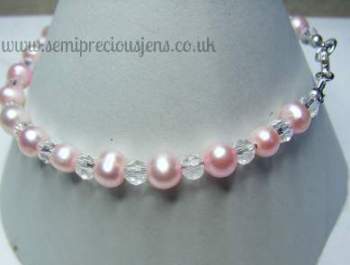 Pink Pearls and Glass Bicones Bracelet 