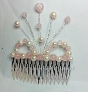 Rose Quartz & White Pearl Hair Comb