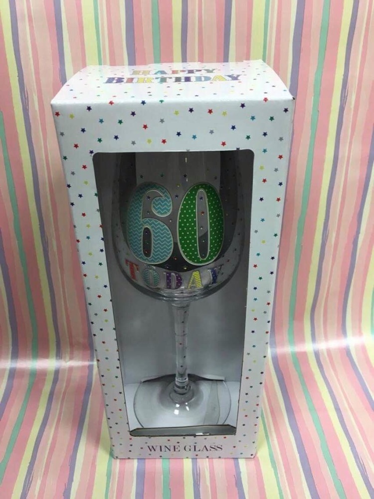 New Product....occasions 60th wine goblet.....gift boxed